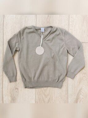 Ribbed Edge V - Neck Sweater in Beige